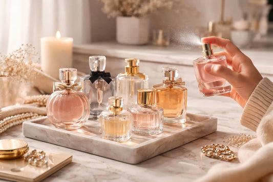 woman testing eau de parfum winter fragrance collection
