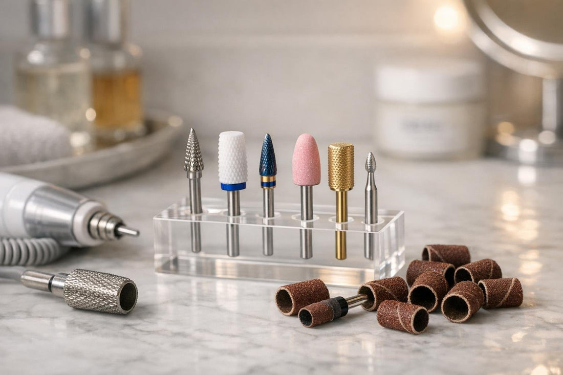 assorted electric nail drill bits and sanding bands