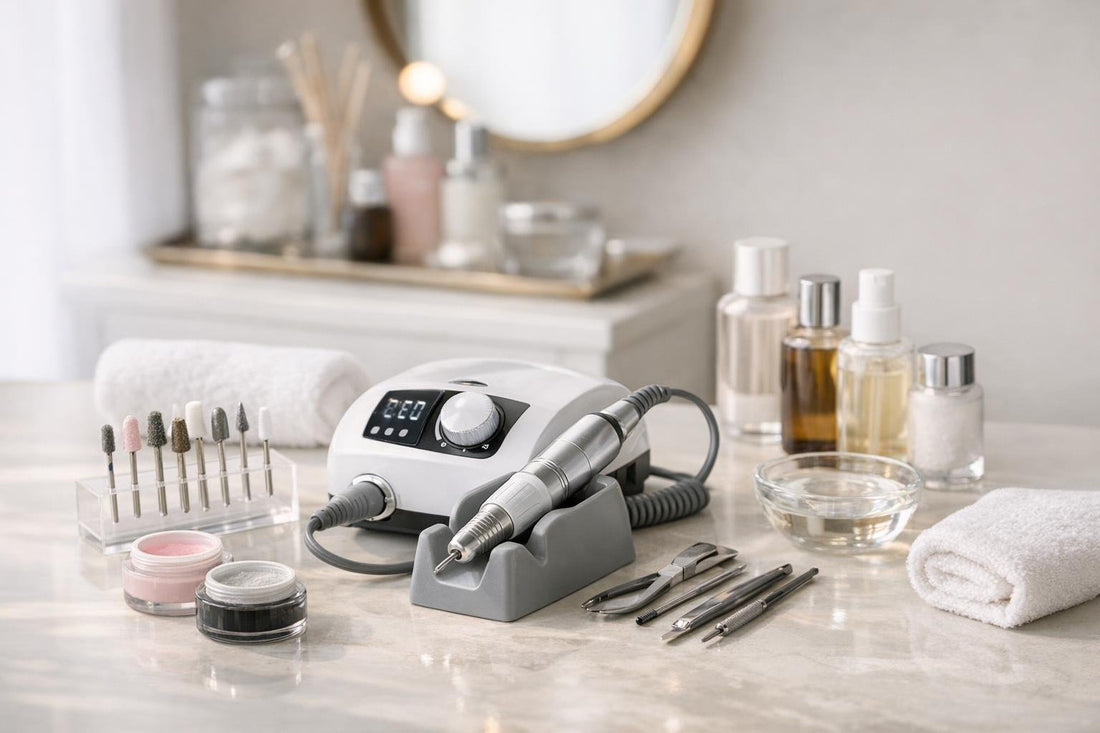 Electric nail drill setup for Toronto home salons