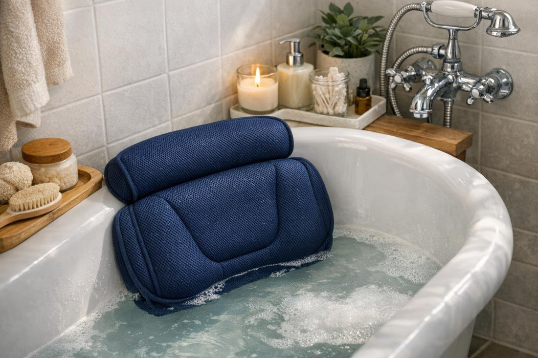 Ergonomic bath pillow in a small Toronto bathtub