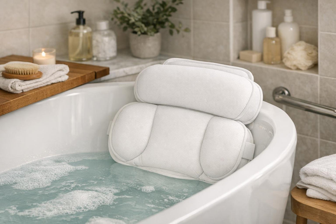 supportive ergonomic bath pillow for seniors in tub