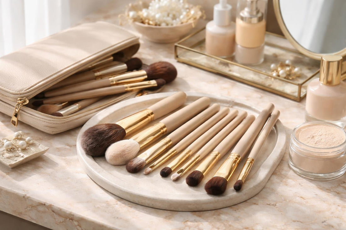 Everyday makeup brush sets and kits laid out neatly