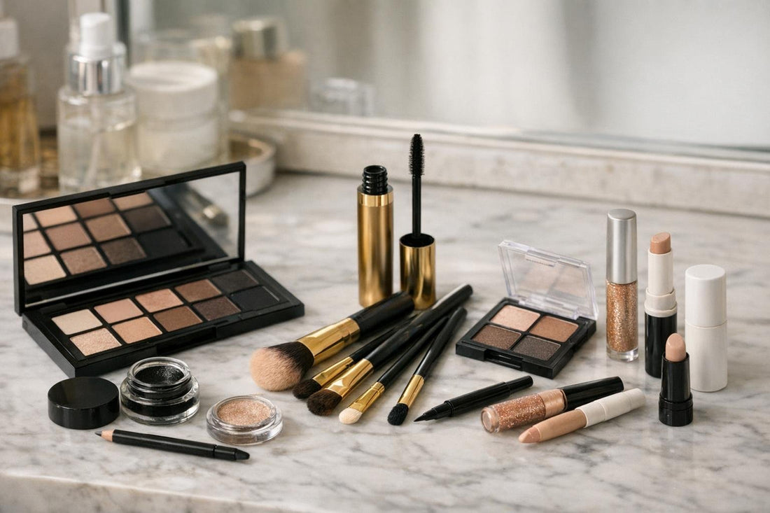 Eye makeup essentials kit with brushes and products