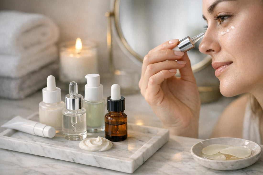Woman applying eye serum for sensitive skin