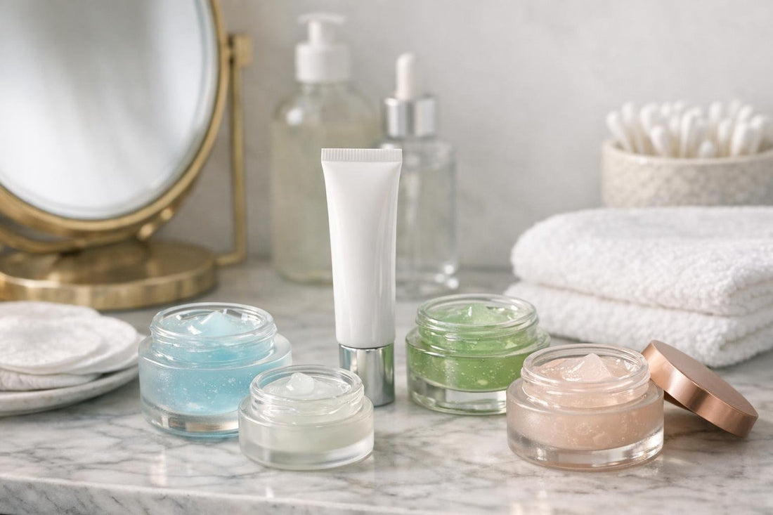 Assorted eye treatment gels for sensitive under-eye skin