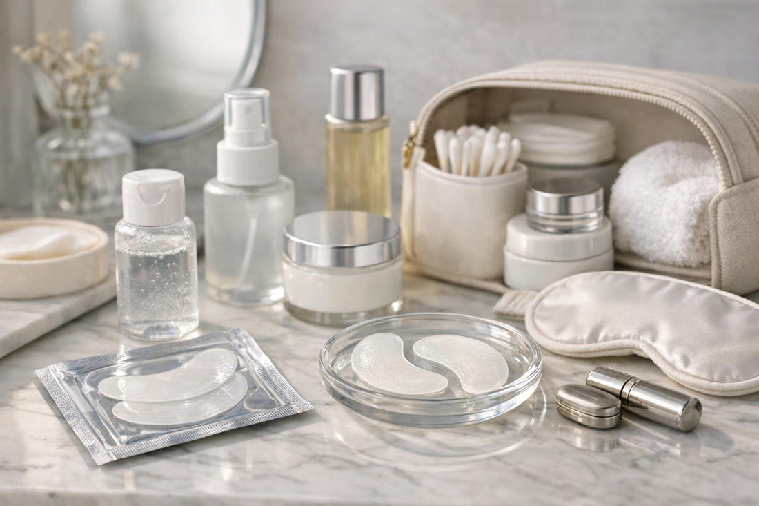 Under-eye wrinkle patches and travel skincare essentials