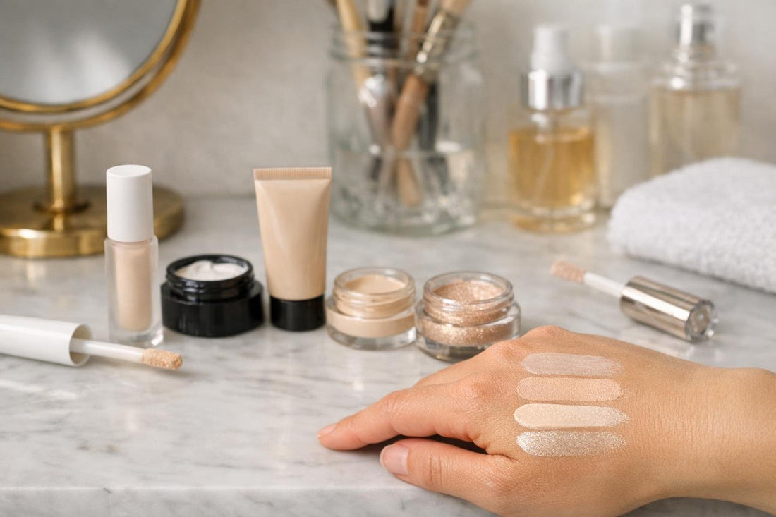 Eyeshadow primer and base swatches on neutral skin