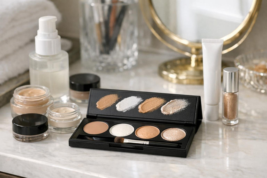 Eyeshadow primers and bases on tester palette
