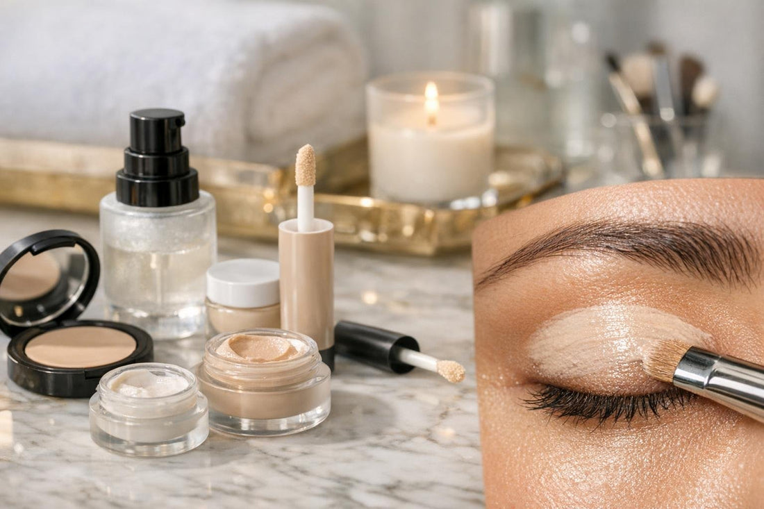 Close-up of eyeshadow primer on oily eyelid