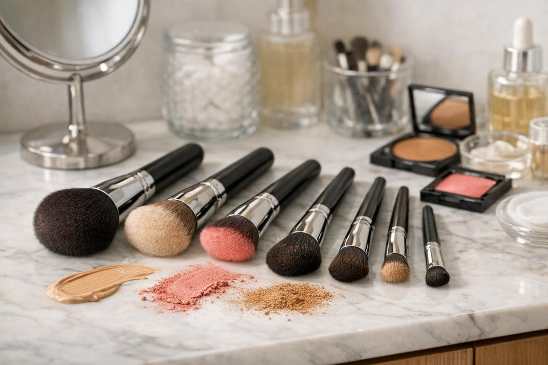Face makeup brushes for , blush, and bronzer