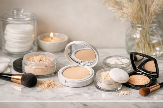 face powders and brushes for dry winter skin