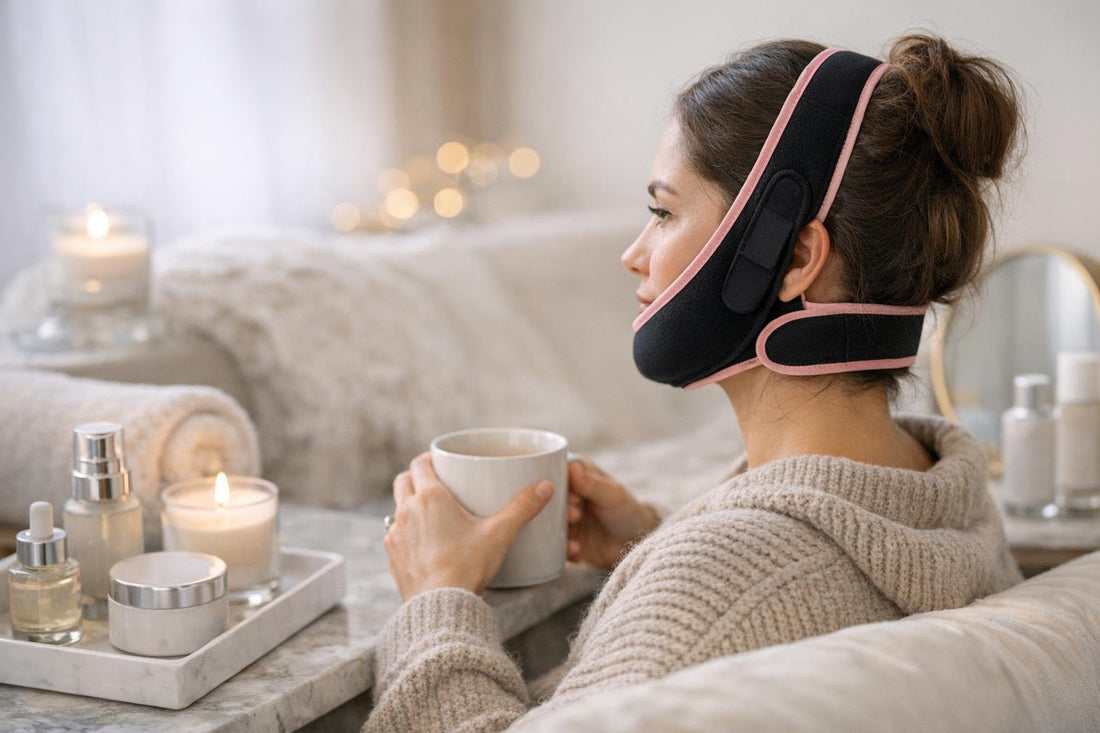 Comfortable face toning belt fit along jawline in winter