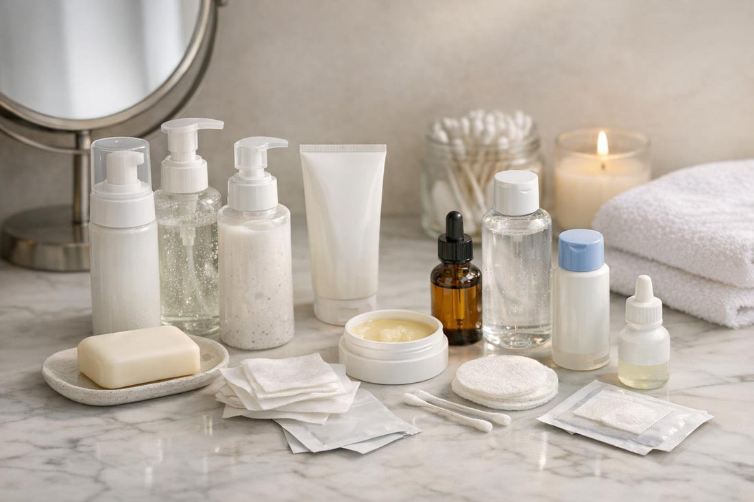 Gentle facial cleansers and eyelid care products