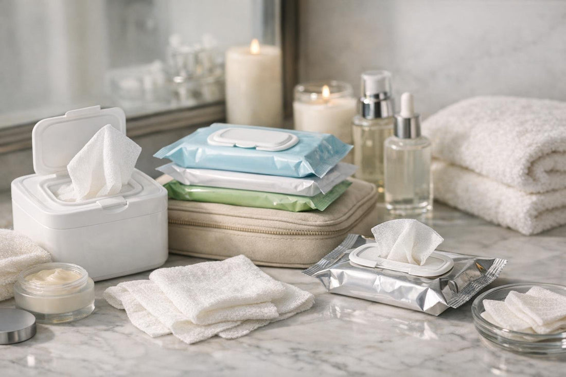 Gentle facial cleansing wipes and travel pack display