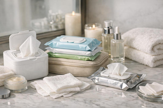 Gentle facial cleansing wipes and travel pack display