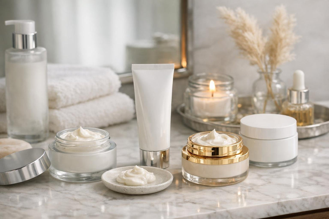 Facial contour creams on a Canadian bathroom counter