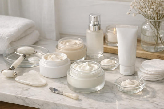 Gentle facial contour cream on sensitive skin