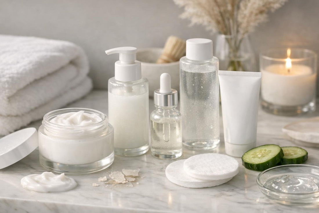 Close-up of gentle hydrating facial products