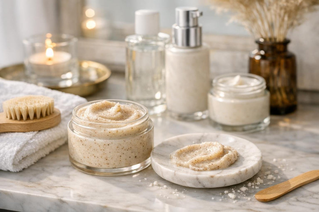 Facial polish scrub texture for smoother brighter-looking skin