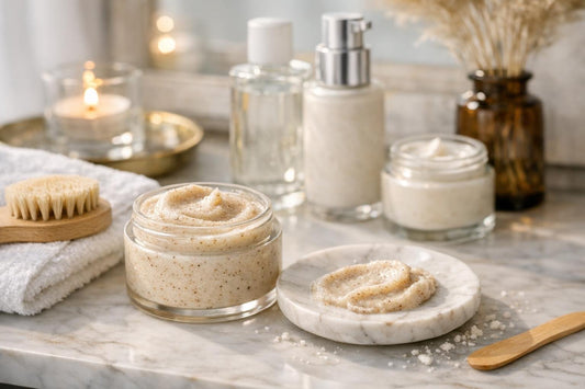 Facial polish scrub texture for smoother brighter-looking skin