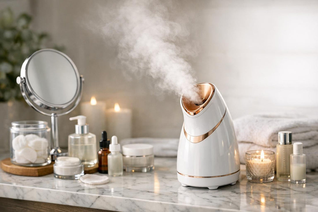 Facial steamer releasing gentle mist for at-home facial