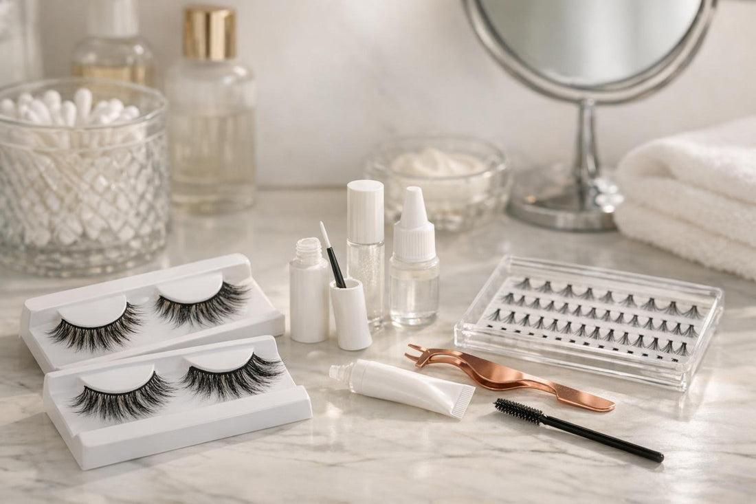 False eyelashes and gentle adhesive options for sensitive eyes
