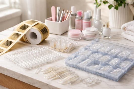 Professional false nail forms on manicure table