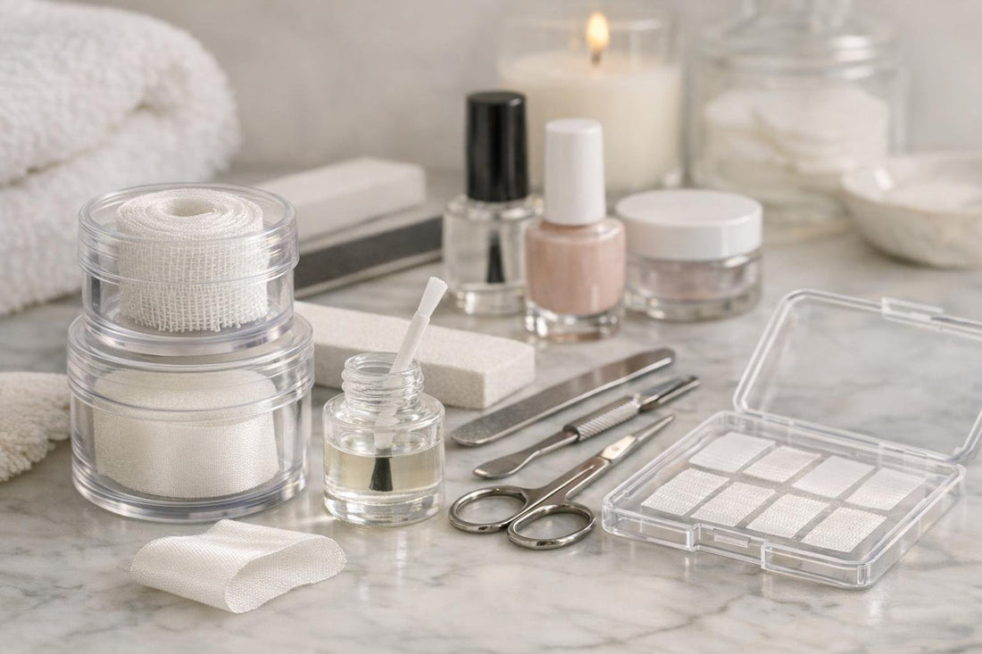 Fiberglass and silk nail wraps for natural nail reinforcement