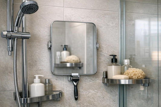 fog-resistant shower mirror installed in condo shower