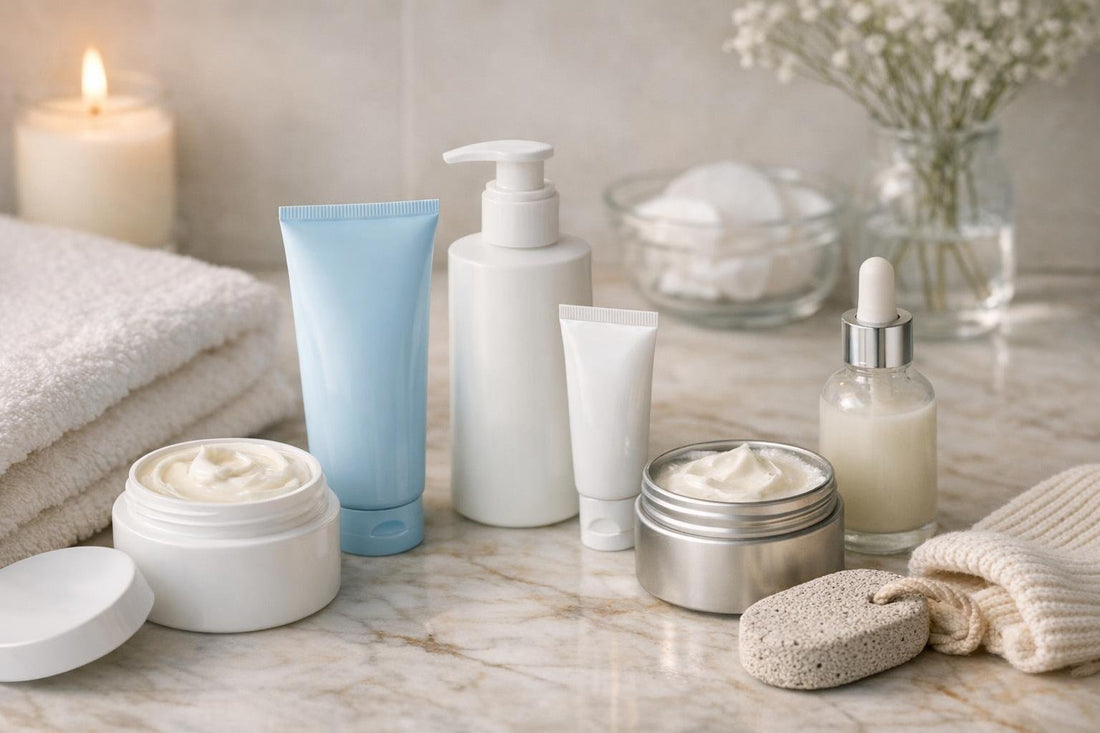 assorted foot creams and winter moisturizers