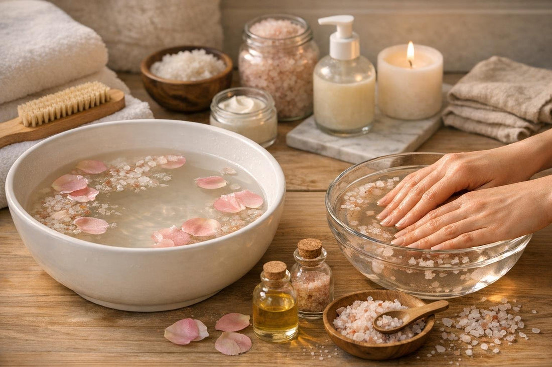 Foot and hand salts soaking bowl with warm water