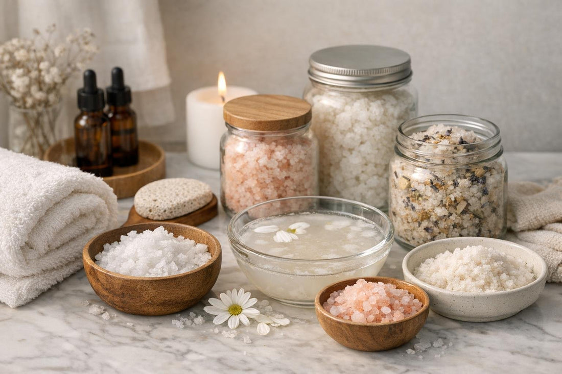 Winter foot and hand soak salts set with towel