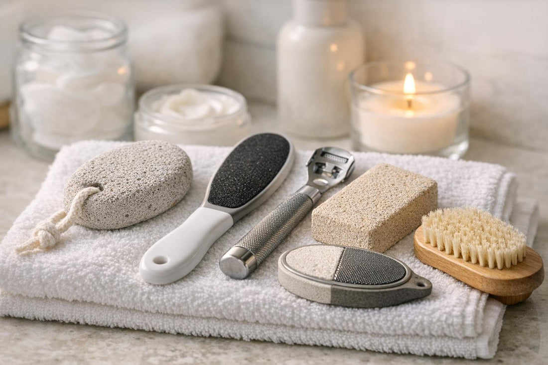 foot pumice and callus care tools on towel