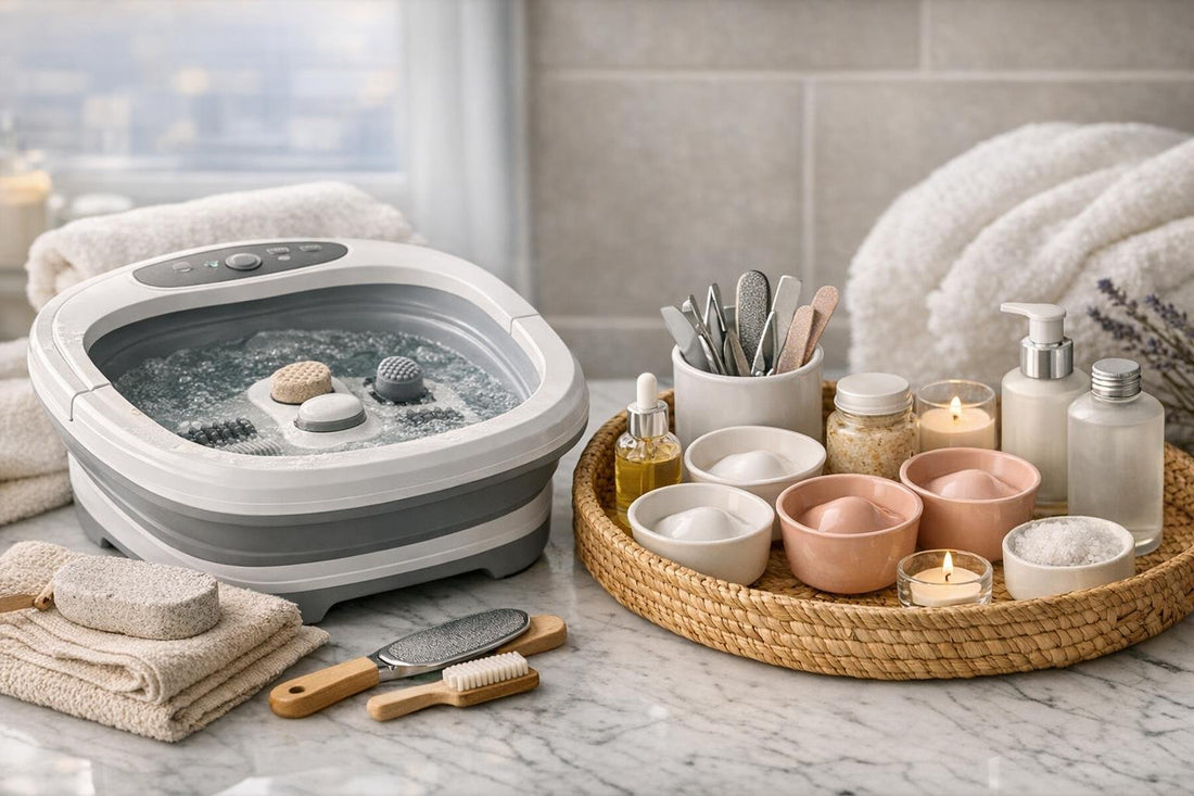 Foot spa and pedicure essentials in an Ontario condo