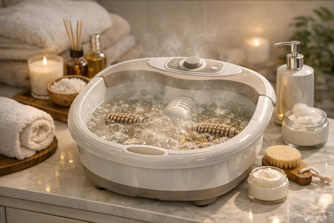 Warm foot spa bath with rollers and bubbles