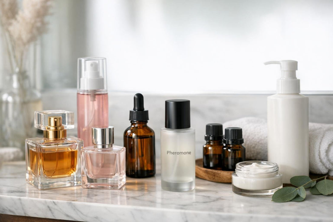 Assortment of fragrance mists and perfume bottles