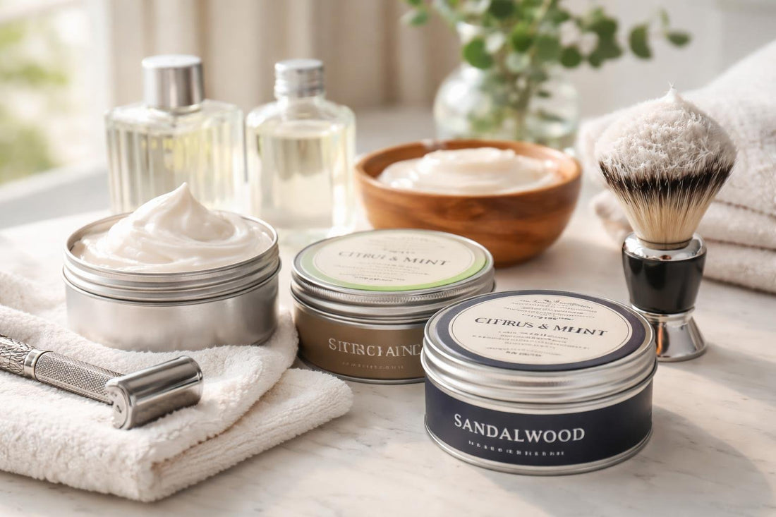 Fresh-scent men’s shaving soaps with rich, creamy lather