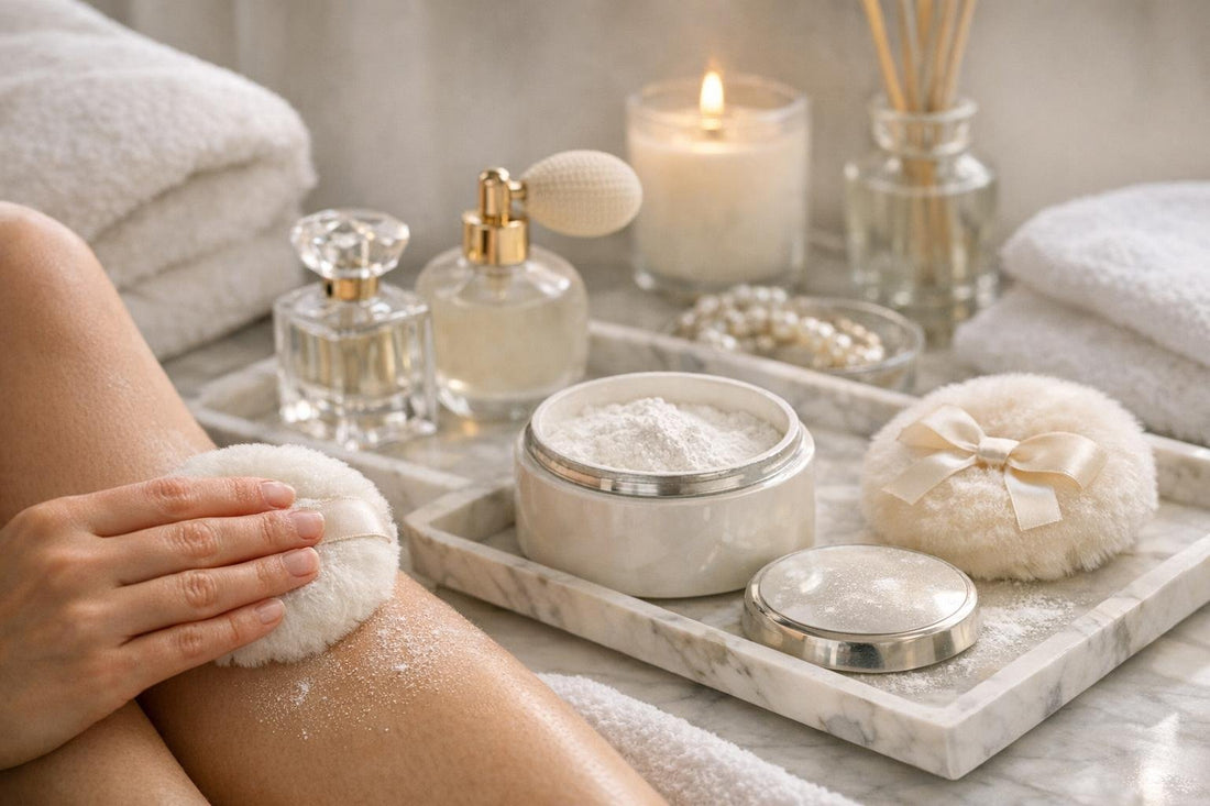 Fragrance dusting powder applied for fresh silky skin
