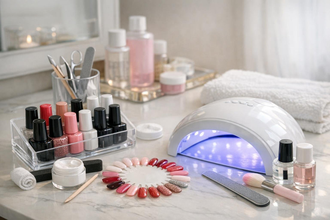 Starter gel polish kit and nail lamp setup
