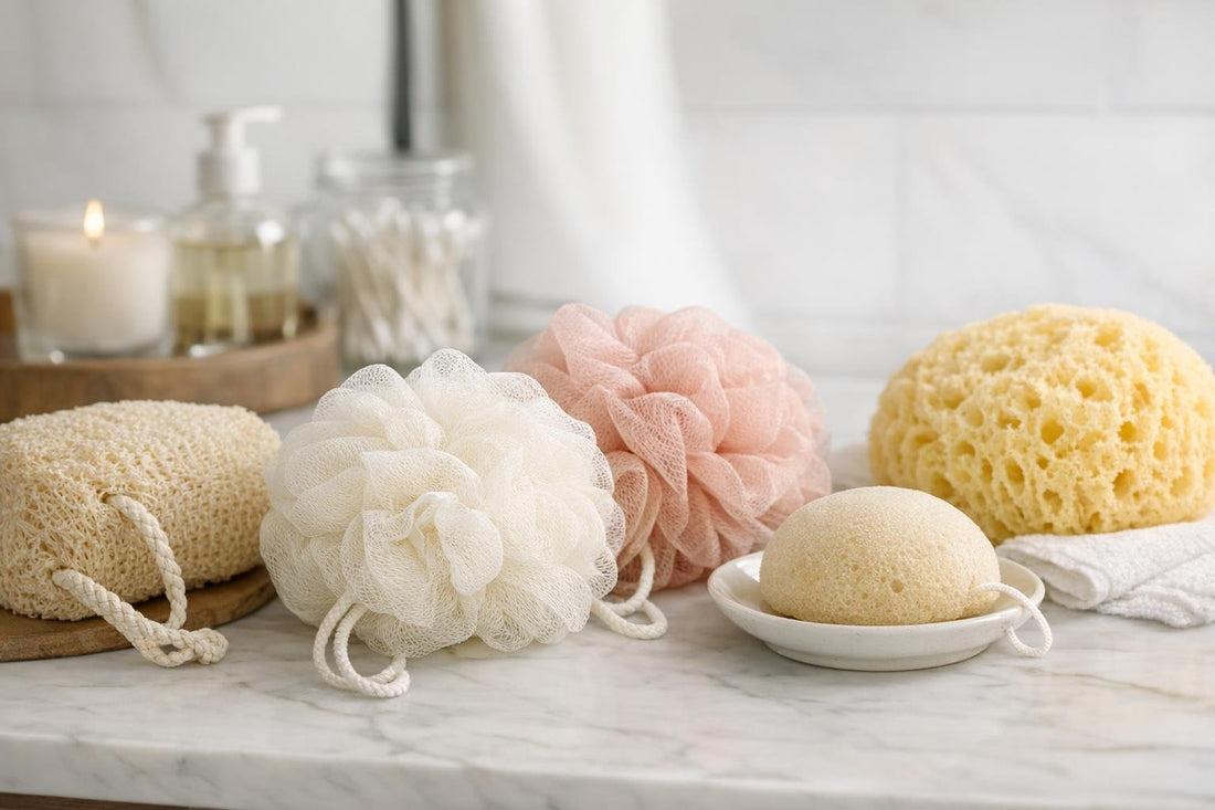 Soft bath loofahs and sponge for gentle daily bathing