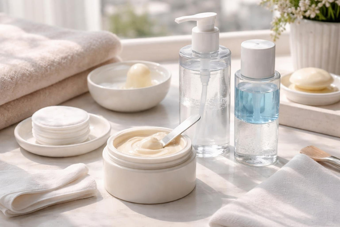 Gentle makeup removal routine with pads and cleansing balm