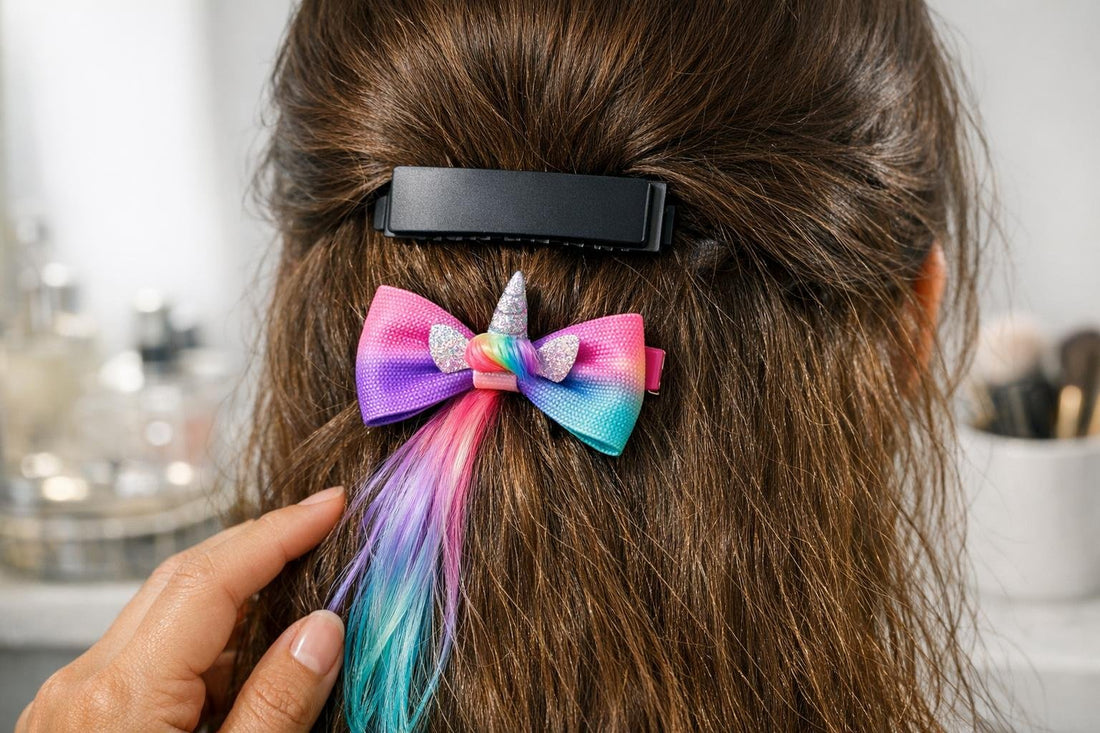 Close-up of hair clip gripping thick Canadian hair