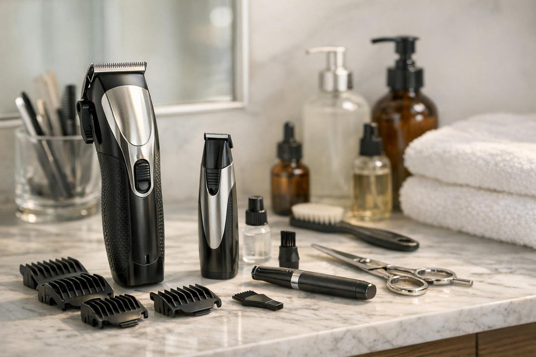 Hair clippers with guards and precision trimming accessories