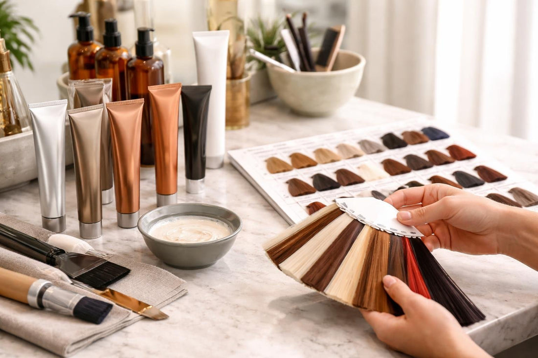 Toronto stylist selecting professional hair color swatches
