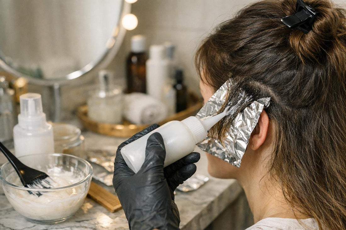 Applying hair colour remover in sections for even results