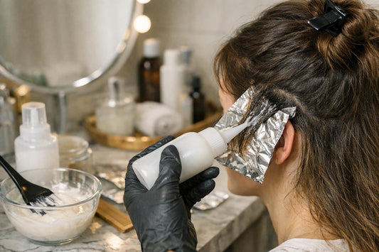 Applying hair colour remover in sections for even results
