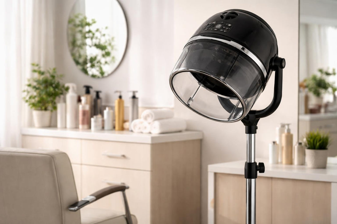 Professional salon hair drying hood with adjustable stand