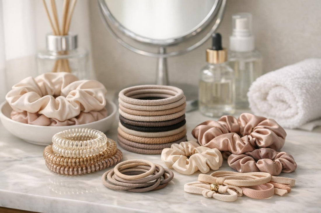assortment of gentle hair elastics and scrunchies in Toronto