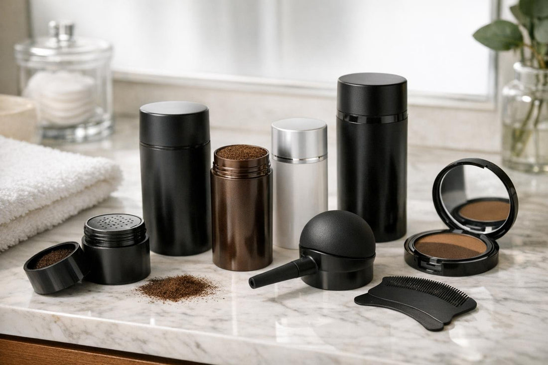 Collection of hair building fibers and applicators