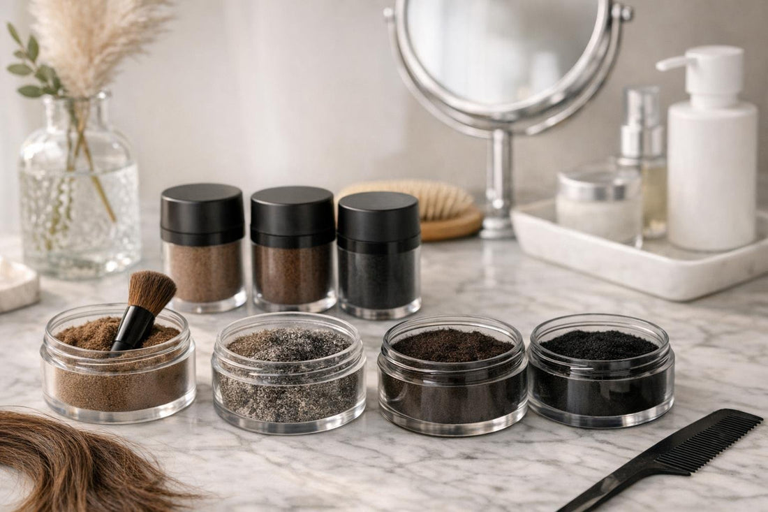 Hair building fibers shades and blends for natural coverage